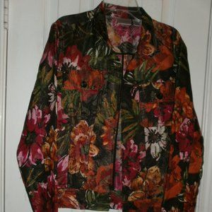 Chico's Open Front Floral Fall Multi Color Jacket